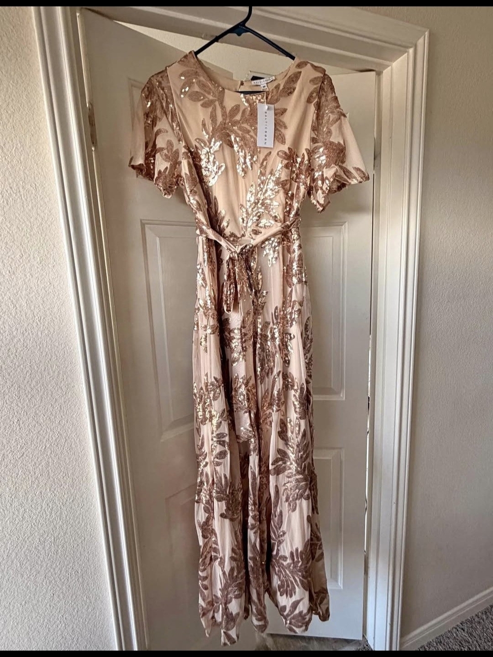 Baltic Born Rose Gold Sequin Embellished Blush Maxi Dress